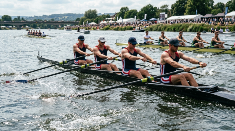 Studenci ze Szczecina w męskiej czwórce bez sternika na mistrzostwach w Zagrzebiu. Sport studencki, zawody wioślarskie i wywalczone wioślarskie srebro.
