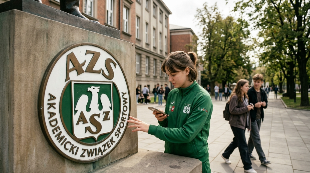 Logo Akademickiego Związku Sportowego (AZS). Rekrutacja studentów na nowy sezon sportowy, nabór do sekcji i aktywność studencka w klubach AZS.