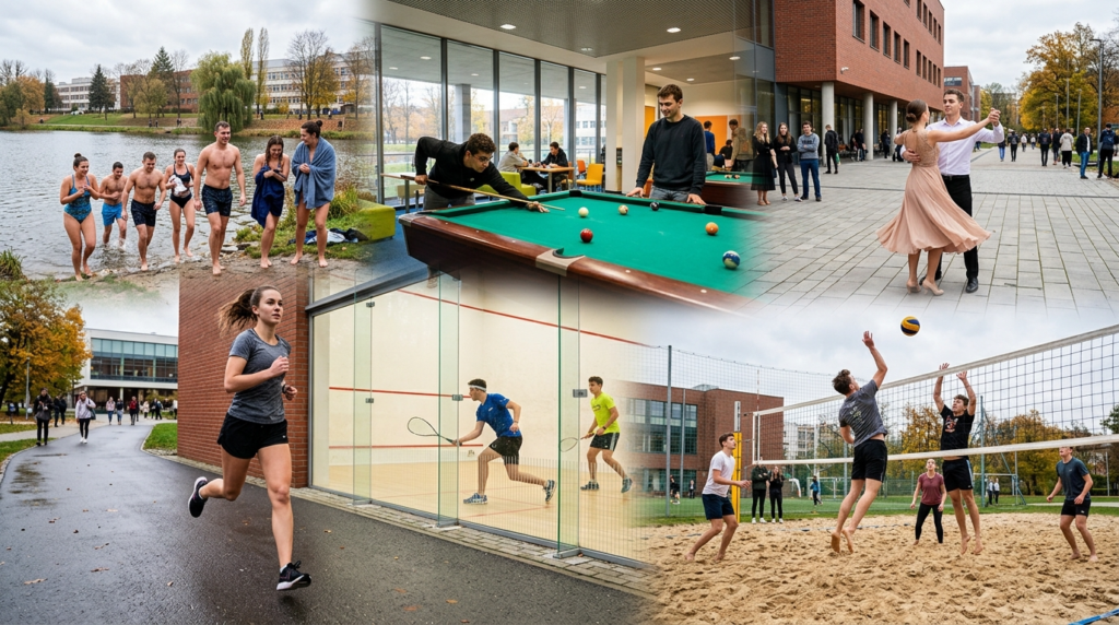 Sport studencki Gdańsk: bieganie, squash, siatkówka, bilard, taniec towarzyski i morsowanie. Całodobowe wyzwanie sportowe dla studentów i pracowników uczelni.