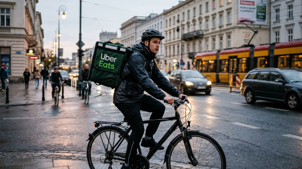 Torba z logo Uber Eats. Zniżki i promocje dla studentów na pierwsze zamówienia jedzenia z dostawą. Oszczędź 90 zł na Uber Eats.