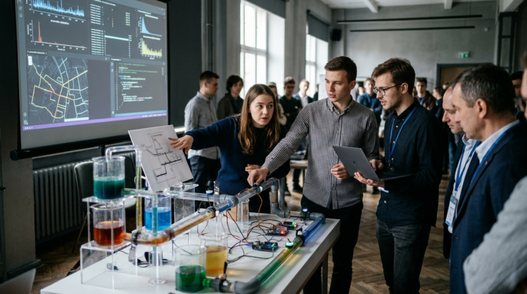 Studenci Politechniki Wrocławskiej na hackathonie tworzą model AI do wykrywania anomalii w sieci kanalizacyjnej. Zwycięski zespół konkursu technologicznego.